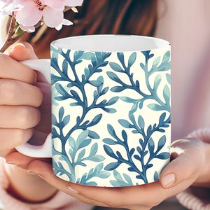 Blue Coral Coffee Mug, Ocean Theme Tea Cup, Nautical Coffee Mug, Beach Lover Gift, Marine Life Drinkware, Coastal Chic Beach Vibes Mug