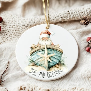 Coastal Christmas Ornament, Coastal Chic Accent, Holiday Tree Decor, Nautical Ornament, Beachy Christmas Gift, Beach Santa, Beach Home Decor
