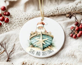 Coastal Christmas Ornament, Coastal Chic Accent, Holiday Tree Decor, Nautical Ornament, Beachy Christmas Gift, Beach Santa, Beach Home Decor