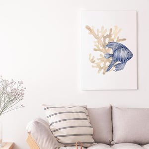 Sea Life CANVAS Wall Art, Watercolor Coral Artwork, Nautical Beach Decor, Coastal Sea Life Print, Coastal Chic Art, Beach House Accent