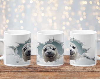 Cute Seal Ceramic Coffee Mug, Ocean Animal Coffee Cup, Seal Lover Gift, Sea Life Drinkware, Marine Wildlife Mug, Kids Animal Cup, 3D Mug