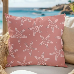 Starfish Coastal Decor Throw Pillow, Beach Decor Premium Cushion, Coastal Decor Home Accents, Summer Housewarming Gift, Starfish Accent Gift