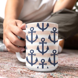 Nautical Anchor Mug, Sailor Theme Coffee Cup, Maritime Drinkware Gift, Ocean Lover Tea Mug, Beach House Kitchen Decor, Nautical theme Gift