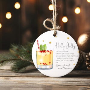 Ceramic Ornament, Holly Jolly Christmas Tree Decoration, Xmas Bauble, Winter Holiday Gift, Festive Ornament, Fun Christmas Cocktail Recipes