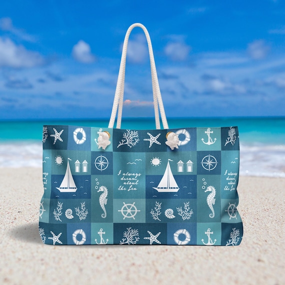 Nautical Travel Bag, Vacation Beach Tote, Maritime Living Getaway