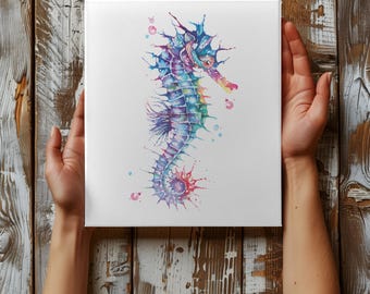 Seahorse CANVAS Wall Art, Watercolor Seahorse Artwork, Nautical Beach Decor, Coastal Sea Life Print, Coastal Decor Art, Beach House Decor