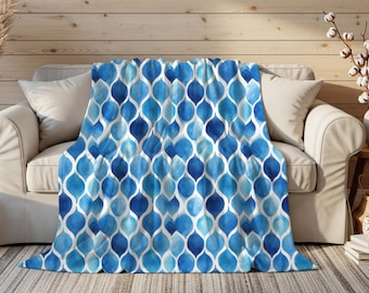 Ocean Blue Throw Blanket, Coastal Home Decor, Abstract Beach Vibes, Velveteen Plush Beach House Blanket, Nautical Throw, Ocean Theme Gifting