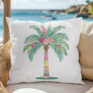 Tropical Palm Tree Throw Pillow, Island Vibes Reversible Cushion, Bright Palm Tree Decor, Coastal Home Accent, Preppy Summer Coastal Living