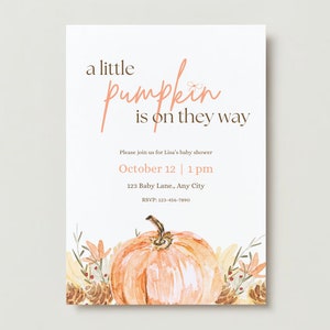 Pumpkin Baby Shower Invitation, A Little Pumpkin is on the Way, Autumn Baby Shower Invite, Instant, Fall Baby Shower Invite, Template