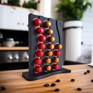 3D Printed Nespresso Pod Holder – Modern Coffee Capsule Rack Stand – Space Saving Organizer for Kitchen or Office – Fits 20 Vertuo Pods