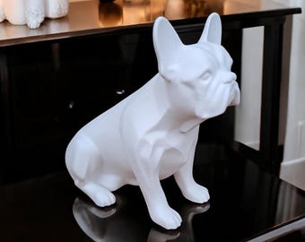 3D Printed French Bulldog Statue – Modern Geometric Decor