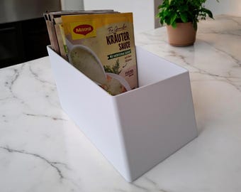 3D Printed Sauce Packet Organizer Box – Kitchen Pantry Storage Bin for Seasoning Mixes, Snack Pouches, Tea Bags – Modern Minimalist Design