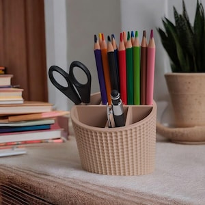 Textured Desk Organizer: Modern Minimalist Pen & Makeup Brush Holder