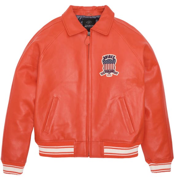 Men s Avirex Real Leather Jacket Flight Bomber American Varsity Sheepskin Jacket Etsy