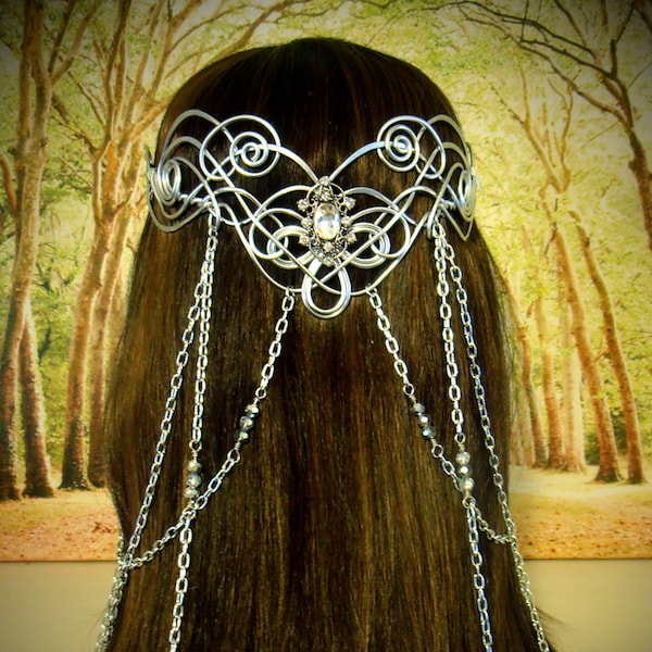 Elven CORONATION Circlet - Celtic Hand Wire Wrapped - Beaded Chains - Bridal Tiara Crown Queen Art Nouveau