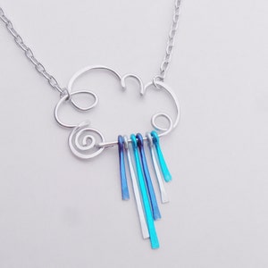 Rain Cloud Necklace - Choose Rainbow or Raindrops or all Silver