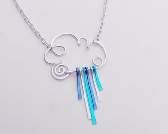 Rain Cloud Necklace - Choose Rainbow or Raindrops or all Silver