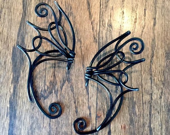 Wire Elf Ears Ear Cuffs - Pair Ear Wraps - Pixie Fairy Bat Dragon Wing - Choose Your Color - Aluminum Wire Filigree - hypoallergenic