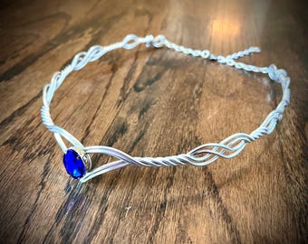 FREYA Circlet, Norse Celtic Elven Wire Crown Bridal Tiara, Wedding Hairpiece Medieval Renaissance, Customizable w/ Gem