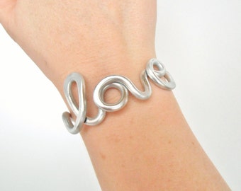 Hand Hammered Love Wire Work Bracelet - Cuff - Choose Your Color