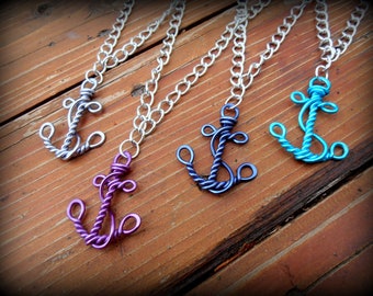 Wire Work Anchor - Nautical Faith and Hope Necklace - Choose your own Color