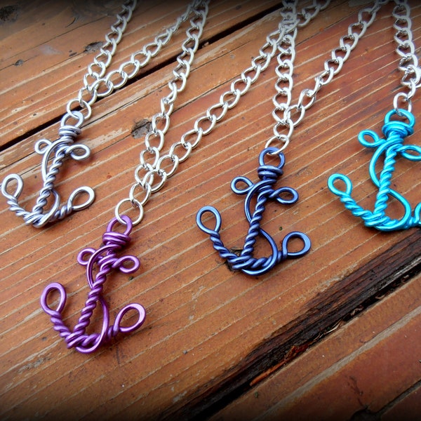 Ancre en fil de fer - Collier Foi et Espérance nautique - Couleur au choix