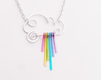Rain Cloud Necklace - Choose Rainbow or Raindrops or all Silver Wizard of Oz Rainbow Dash MLP Portland Seattle