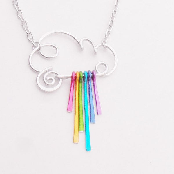Rain Cloud Necklace - Choose Rainbow or Raindrops or all Silver Wizard of Oz Rainbow Dash MLP Portland Seattle