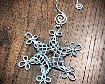 Wire Christmas Tree SNOWFLAKE Ornament Hand Made - with hammered hanger - Retro Holiday - choose your own colors