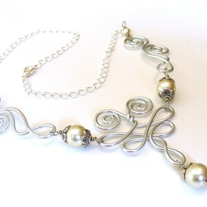 Breezy Wings - Wire Work and Pearl Necklace - Customize Your Color
