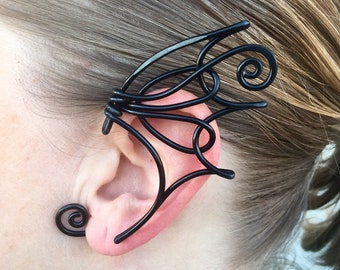 Black Metal Elf Ears W/ Purple & Butterfly Accent Wire Elf Ears Ear Cuffs - Pair Ear Wraps - Pixie Fairy Bat  main image 2