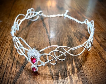 Elven Circlet ARINYA Celtic w/ Crystal gems - Hand Wire Wrapped - OOAK Crown Tiara Bridal Wedding Hairpiece