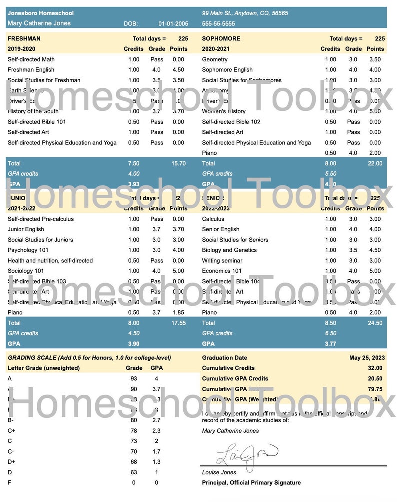 Transcript Scale Homeschool One-page Transcript Template Plus GPA Calculator - Etsy