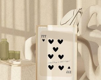 Angel Number 777 Poster, Playing Card Print, Instant Digital Download, Minimalist Wall Art, Angel Number 777 Art Print, Lucky Number 7 Print