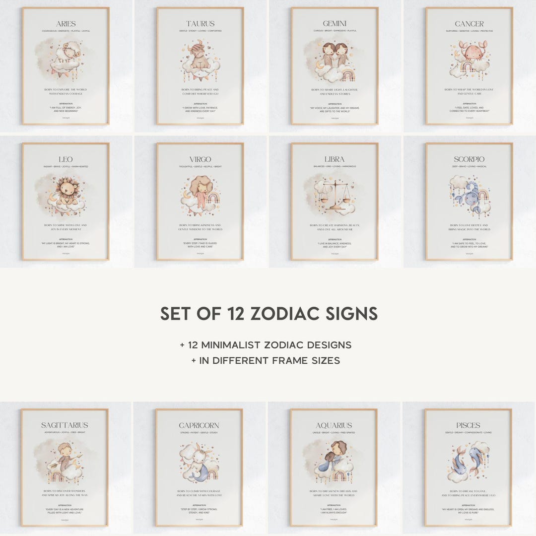 Baby Zodiac Poster Bundle | All 12 Zodiac Signs Nursery Printables ...