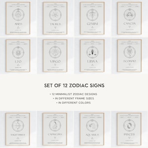 Complete Zodiac Sign Digital Prints Set | Astrology Wall Art | Minimalist Horoscope Poster Bundle | Printable Spiritual Decor | Zodiac Gift