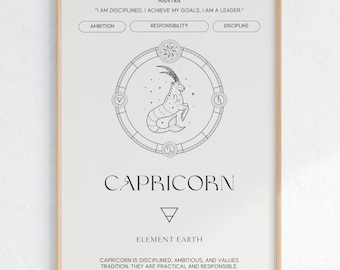 Capricorn Zodiac Sign Wall Art | Poster Digital Download | Astrology Print | Aries Home Decor | Instant Download | Capricorn Gift