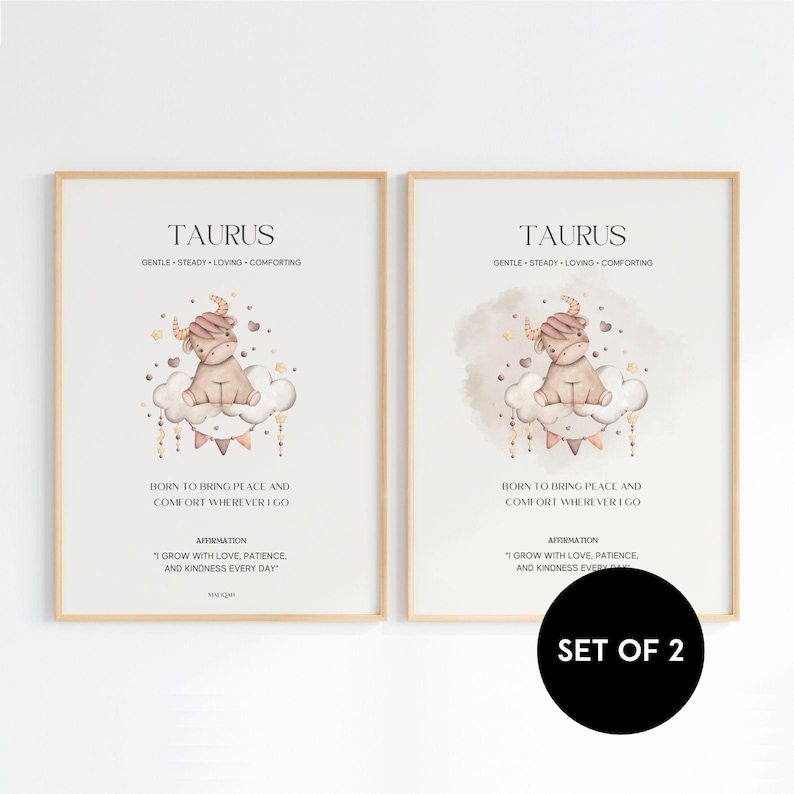 Taurus Baby Printable Set | Gender Neutral Baby Zodiac Nursery Wall Art ...