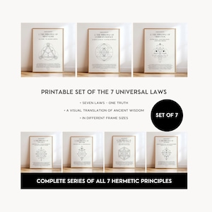 Ensemble de 7 affiches sur les principes hermétiques | Décoration murale alchimie et mystique | Géométrie sacrée imprimable | Décoration spirituelle minimaliste