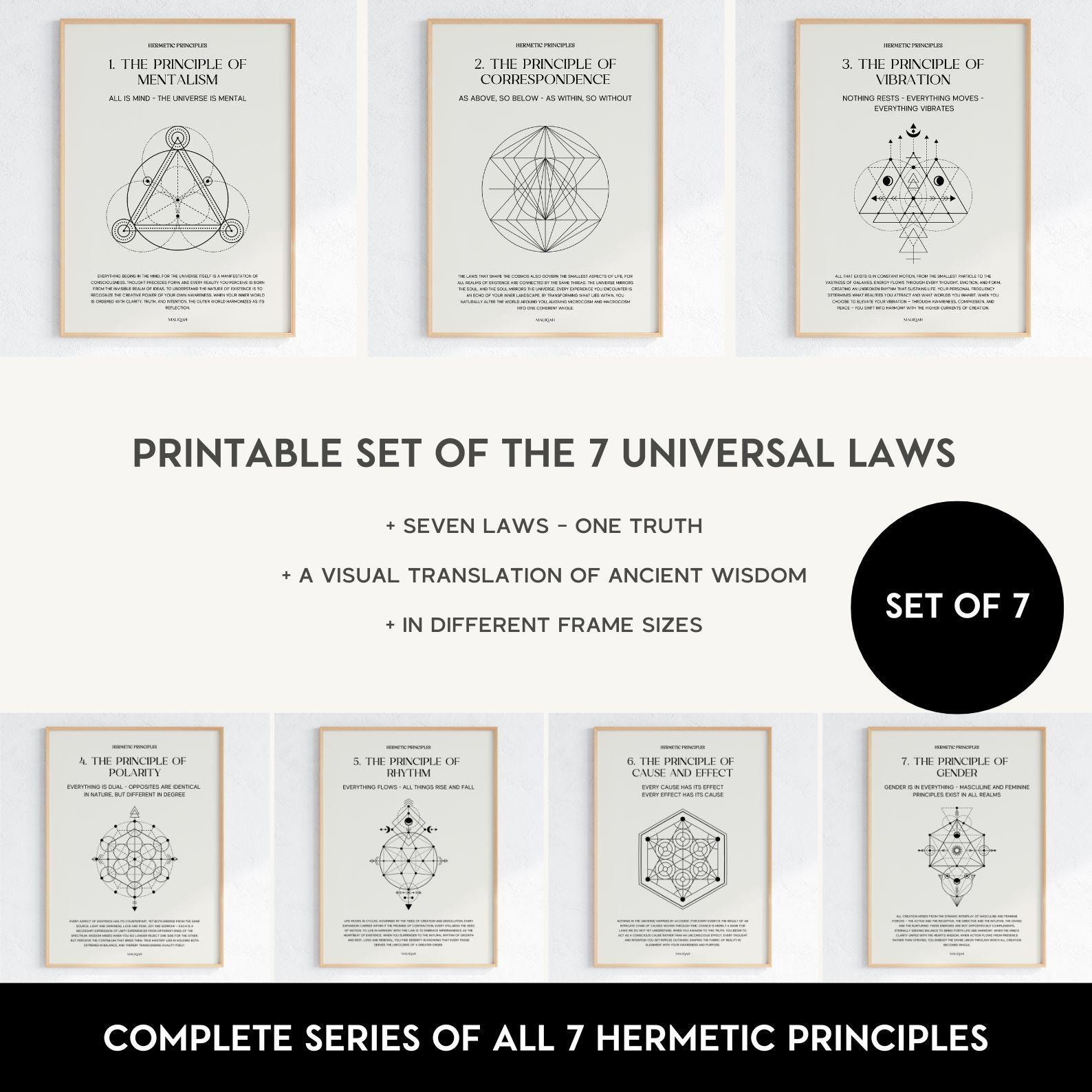Hermetic Principles Poster Set of 7 Universal Laws Alchemy &