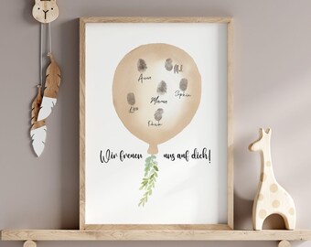 Baby Party Gästebuch | Fingerabdruck Ballon Poster | Geschlechtsneutral | Geschenk zur Geburt, Baby Shower & Babyparty | Digitaler Download