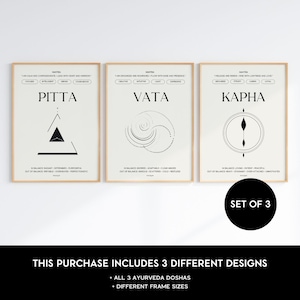 Ayurveda Dosha Poster Set Minimalist | Vata Pitta Kapha Spiritual Wall Art | Digital Download | Mindful Wellness Gift | Boho Home Decor
