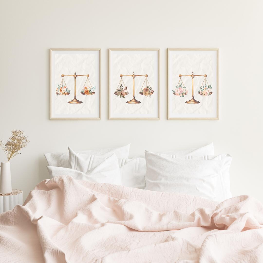 Floral Scales of Justice Set of 3 Digital Download, Lawyer Wall Art ...