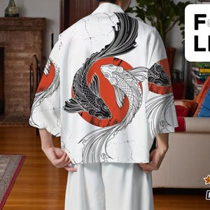 メンズドラゴンプリント着物 | 軽量コスプレカーディガン | 夏祭り衣装 | クールなデザインアパレル | ポリエステルカジュアルローブ