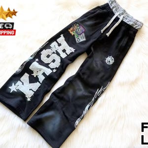 Calças de Patchwork Masculinas | Calças de Moletom Largas de Streetwear | Calças de Moletom com Bordado de Letras | Calças de Moletom Estilo Retro com Camada Dupla | Calças de Moletom Soltas e Casuais