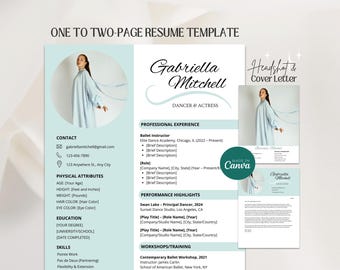 Ballet Dancer Resume Template Bundle, Ballerina Dance Audition Resume, Modern Dancer CV, Professional Dance Teacher Instructor Resume Canva