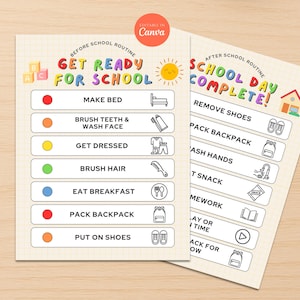 Printable Before and After School Checklist, School Days Kids Chore Chart Routine, Getting Ready For School Checklist, Editable in Canva