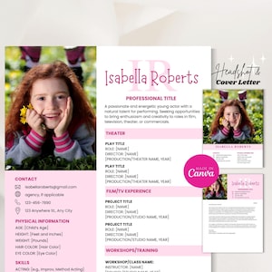 Plantilla de currículum para actor infantil, currículum para actor infantil con foto y carta de presentación, currículum para audiciones de casting para actores infantiles, currículum para modelaje infantil