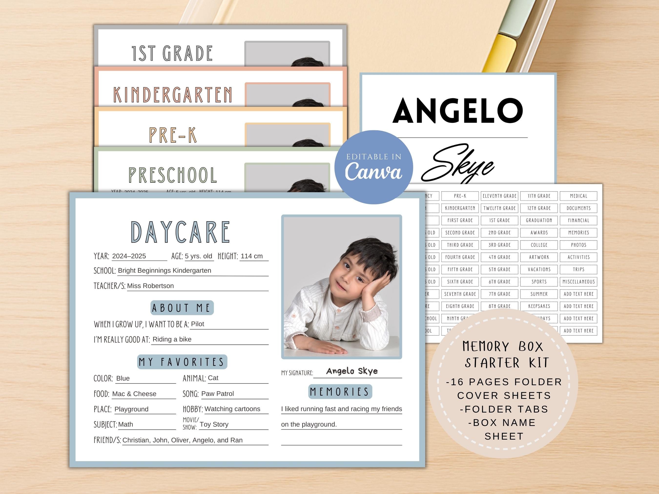 Editable School Memory Box Kit: Printable File Folder & Tabs (canva ...