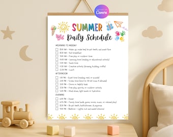 Editable Kids Daily Summer Schedule Template Planner Checklist Printable Summer Daily Routine for Kids Instant Digital Download